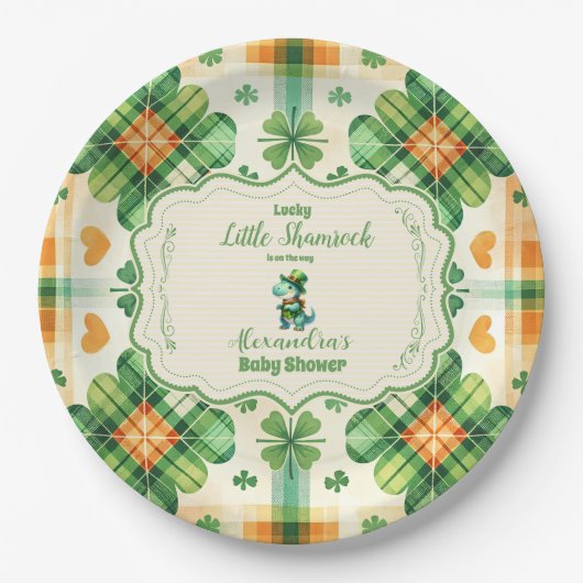 Dinosaur Lucky Little Kleeblatt Pappteller (Vorderseite)