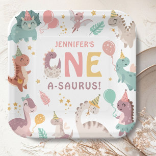 Dinosaur-Mädchen 1. Geburtstag One A-Saurus Party Pappteller