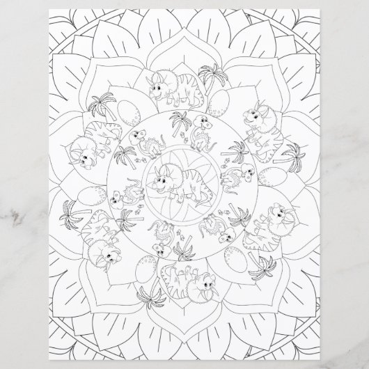 Dinosaur Mandala Spaß Entspannen Kinder Farbseite (Vorderseite)