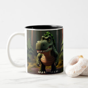 Dinosaur mit farbenfroher Urzeit• Lustiger Dino fü Zweifarbige Tasse