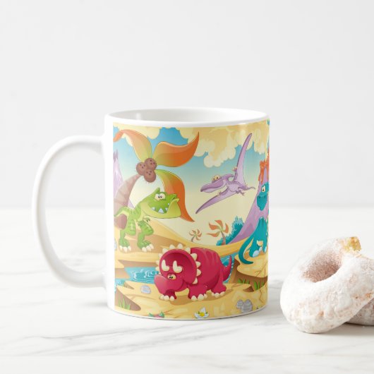 Dinosaur mit farbenfroher Vorgeschichte• Lustiger  Kaffeetasse (Mit Donut)