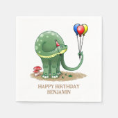 Dinosaur mit Geburtstagsballons Serviette (Vorderseite)