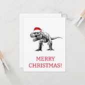 DINOSAUR MIT WEIHNACHTSMANNMÜTZE CHRISTMAS CARD KARTE (Vorderseite/Rückseite Beispiel)
