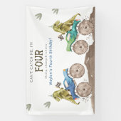 Dinosaur & Monster Truck 4th Birthday Vinyl Banner (Vertikal)