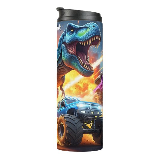 Dinosaur Monster Truck Construction Chaos Thermosbecher (Nach rechts gedreht)