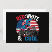 Dinosaur Monster Truck Dino 4. Juli Flaggenjungen Einladung (Vorne/Hinten)