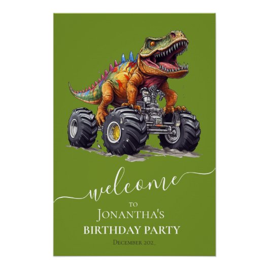 Dinosaur Monster Truck, Geburtstagsparty Willkomme Poster (Vorderseite)