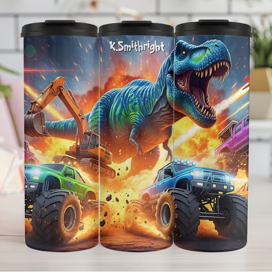 Dinosaur-Monstertruck-Baustellenchaos Thermosbecher