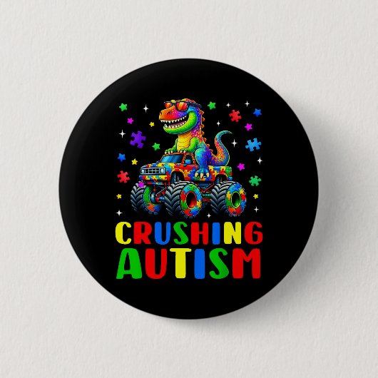 Dinosaur-Monstertruck für Autismus-Bewusstsein Button (Vorderseite)