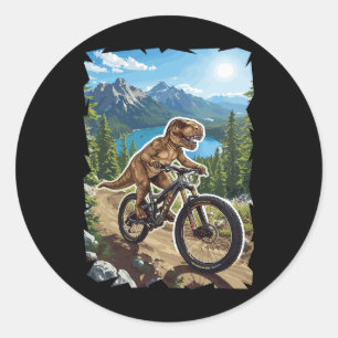 Dinosaur Mountainbike-Tour durch den Waldweg  Runder Aufkleber