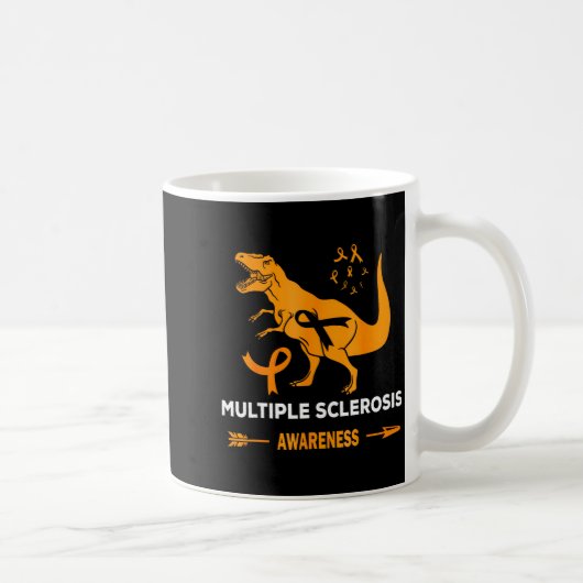 Dinosaur Multiple Sklerose-Bewusstsein Orange Band Kaffeetasse (Rechts)