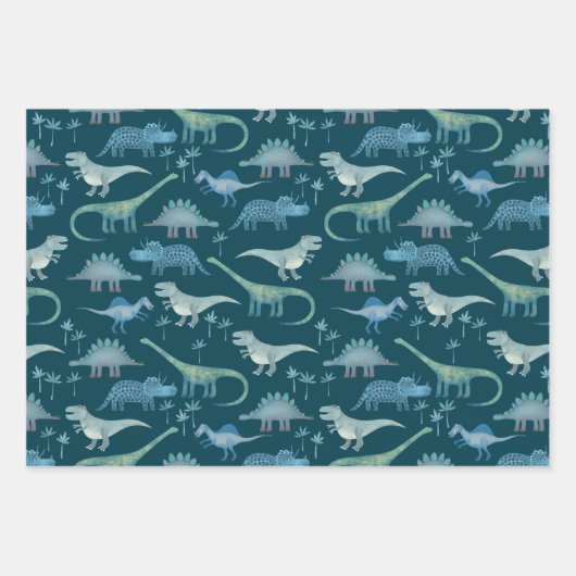 Dinosaur Muster Aquamarin Geschenkpapier Set (Vorderseite)