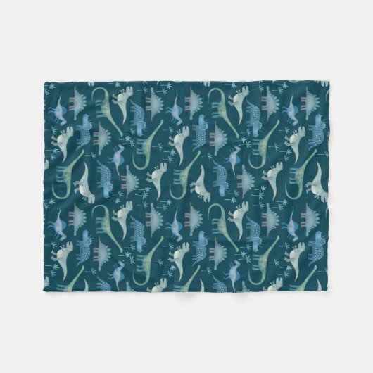 Dinosaur Muster Aquamarin Green Fleecedecke (Vorderseite (Horizontal))