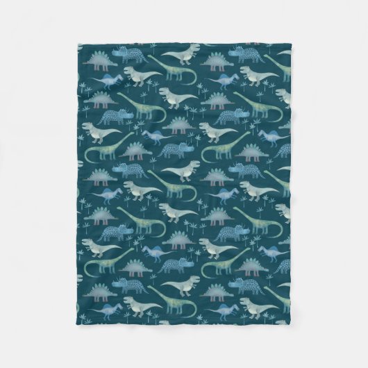 Dinosaur Muster Aquamarin Green Fleecedecke (Vorderseite)