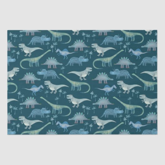 Dinosaur Muster Aquamarin Seidenpapier (Vorderseite)