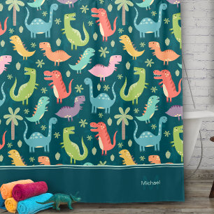 Dinosaur Muster Blau Mit Monogramm Kid Boy Bad Duschvorhang