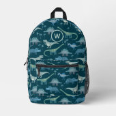 Dinosaur-Muster Monogram Initial Personalisiert Bedruckter Rucksack (Vorderseite)