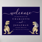 Dinosaur Navy Blue Blush Pink Wedding Welcome Poster (Vorne)