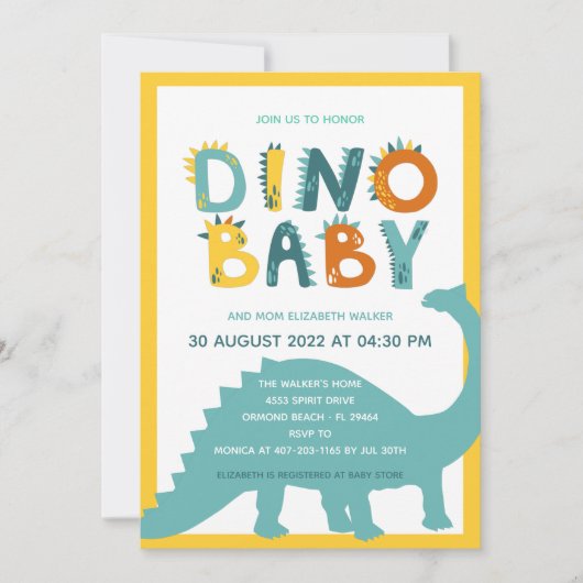Dinosaur Newborn Baby Boy Dusche Einladung (Vorderseite)