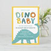 Dinosaur Newborn Baby Boy Dusche  Einladung (Stehend Vorderseite)