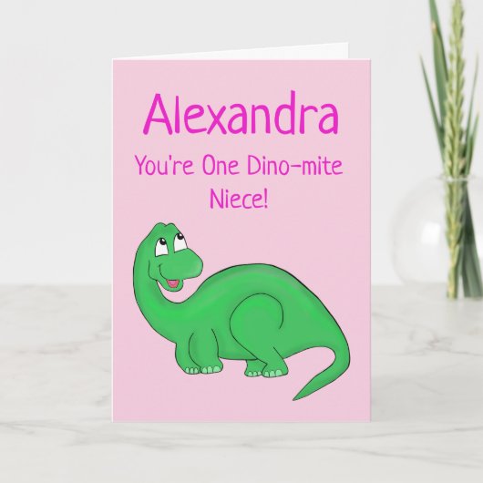 Dinosaur Niece Pink Niedliche Geburtstag Karte (Vorderseite)