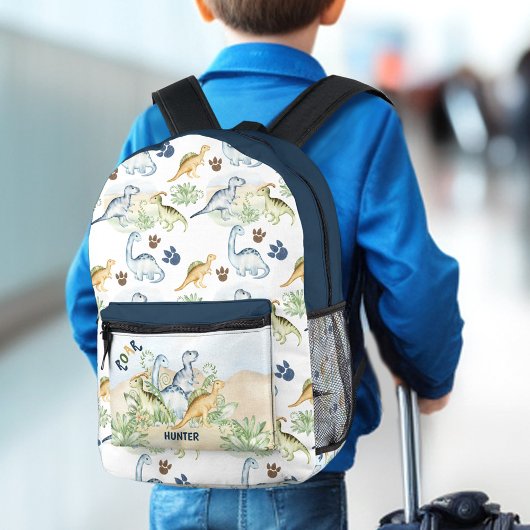 Dinosaur Niedlich Blue Green Name Boy Bedruckter Rucksack