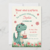 Dinosaur Niedlich Jurassic Funny Girl Erster Gebur Einladung (Vorderseite)