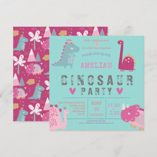 Dinosaur niedlich-modern rosa Geburtstagsparty Ein Einladung