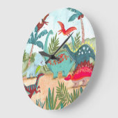Dinosaur niedliche vorhistorische Dschungelkinder  Große Wanduhr (Winkel)