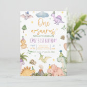 Dinosaur One-A-Saurus 1. Geburtstag Einladung (Stehend Vorderseite)