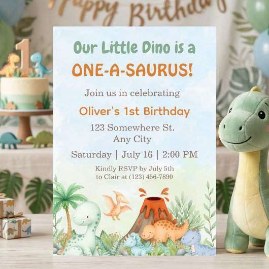 Dinosaur One-A-Saurus 1. Geburtstag  Einladung