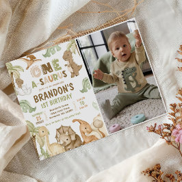 Dinosaur One-A-Saurus 1. Geburtstag Party Foto Einladung