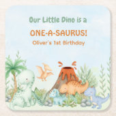 Dinosaur One-A-Saurus 1. Geburtstag Rechteckiger Pappuntersetzer (Vorderseite)