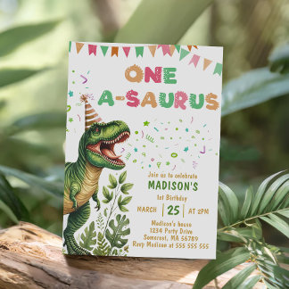 Dinosaur One-A-Saurus 1. Geburtstagsfeier Einladung