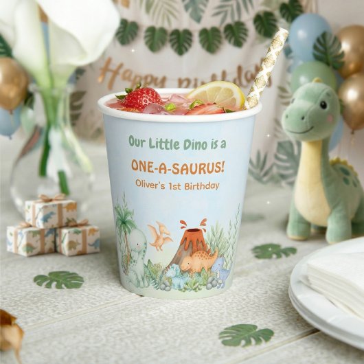 Dinosaur One-A-Saurus 1st Birthday Pappbecher