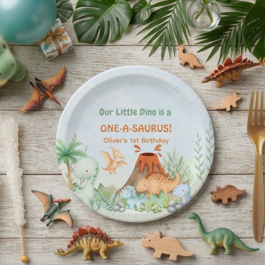 Dinosaur One-A-Saurus 1st Birthday  Pappteller