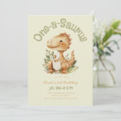 Dinosaur One-A-Saurus 1st Birthday Party Boys Einladung (Stehend Vorderseite)