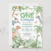 Dinosaur One-A-Saurus 1st Birthday Party Einladung (Vorderseite)