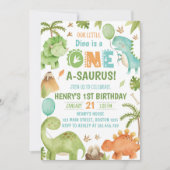 Dinosaur One-A-Saurus 1st Birthday Party Einladung (Vorderseite)
