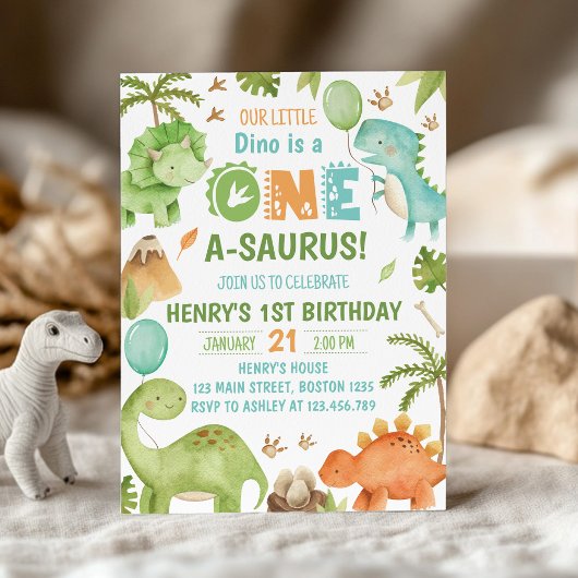 Dinosaur One-A-Saurus 1st Birthday Party Einladung
