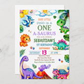 Dinosaur One-A-Saurus 1st Birthday Party Einladung (Vorne/Hinten)