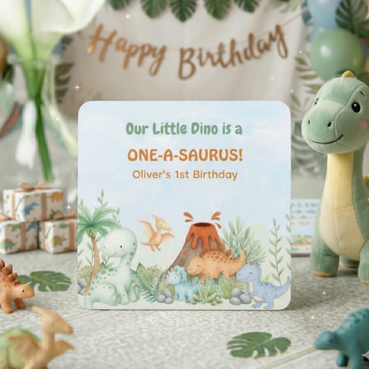 Dinosaur One-A-Saurus 1st Birthday  Rechteckiger Pappuntersetzer