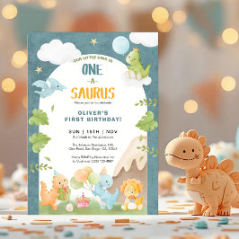 Dinosaur One-A-Saurus 1st First Birthday Party Einladung