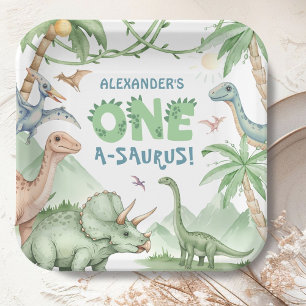 Dinosaur One-A-Saurus Boy 1. Geburtstag Pappteller