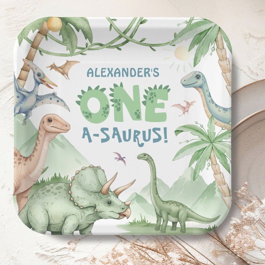 Dinosaur One-A-Saurus Boy 1. Geburtstag Pappteller