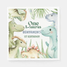 Dinosaur One-A-Saurus Boy 1. Geburtstag Party Invi Serviette