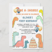 Dinosaur One-A-Saurus Boy 1st Birthday Party   Einladung (Vorderseite)