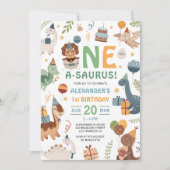 Dinosaur One A-Saurus Boy 1st Birthday Party Einladung (Vorderseite)
