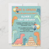 Dinosaur One-A-Saurus Boy 1st Birthday Party  Einladung (Vorderseite)
