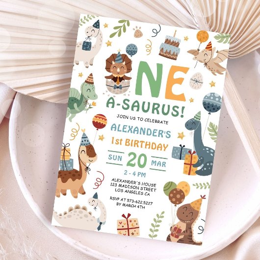 Dinosaur One A-Saurus Boy 1st Birthday Party Einladung